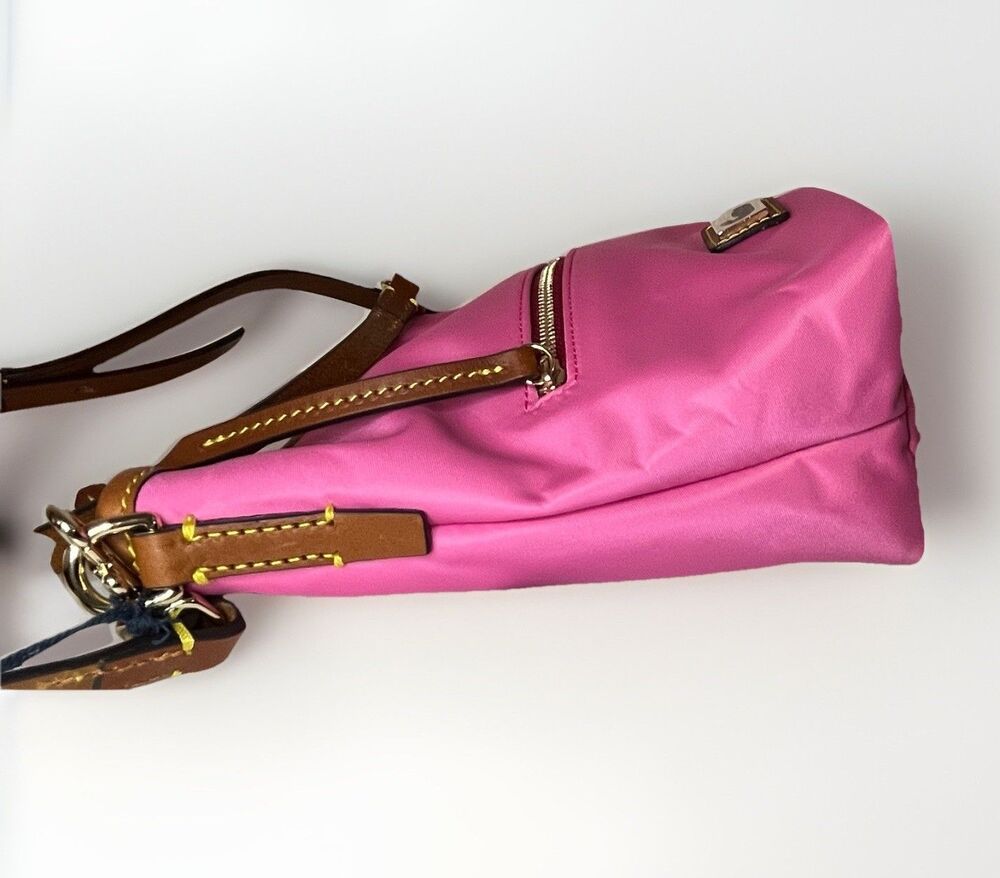 Dooney Bourke Pink Nylon Crossbody Shoulder Bag Brown Leather Trim Duck Logo NWT - Picture 5 of 16
